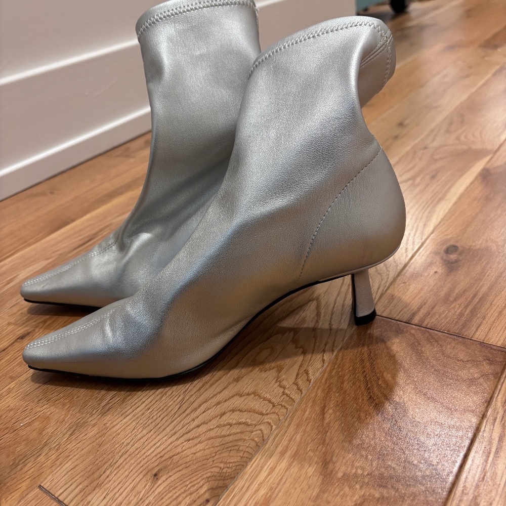 Angel Alarcon Silver Kitten Heel Booties